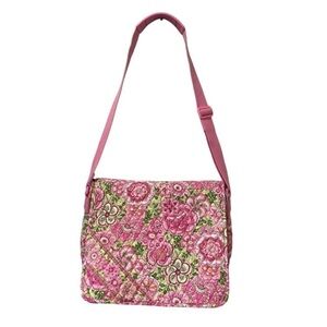 Vintage Vera Bradley Pink and Green Quilted Shoulder Bag with Floral Design